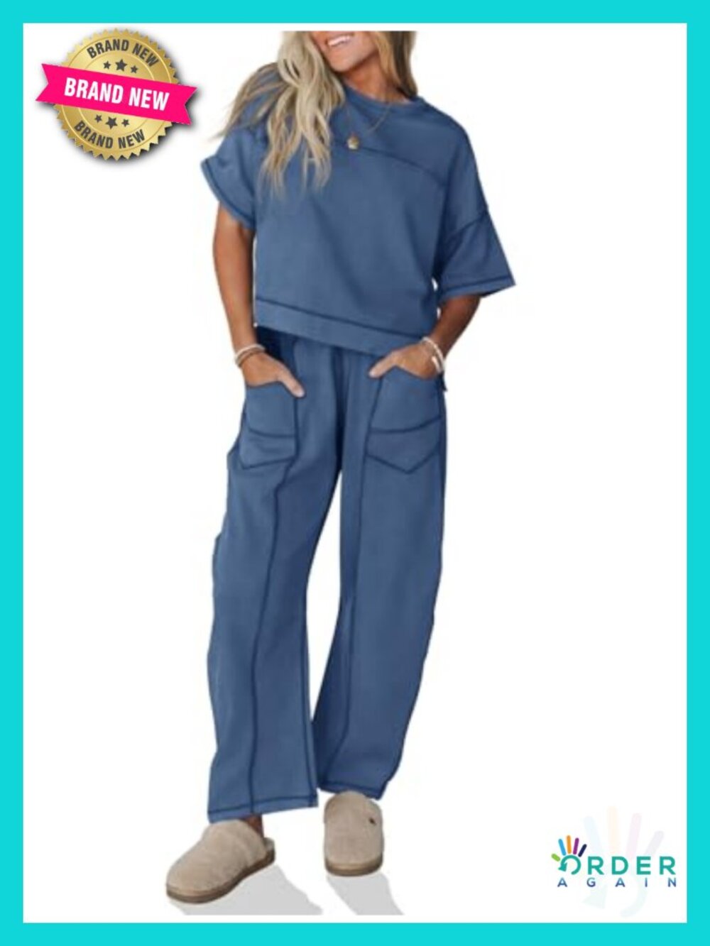 Women's 2 Piece Lounge Set Short Sleeve Top Wide Leg Pants Travel Vacation